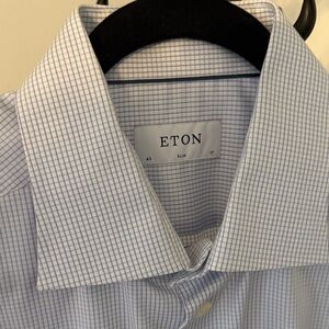 Eton Men's Light Blue Grid Dress Shirt